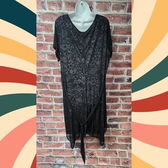 Studio 1940 Floral Dress 22W | Vintage Y2K Handkerchief Hem Layered Black Boho - Picture 2 of 8